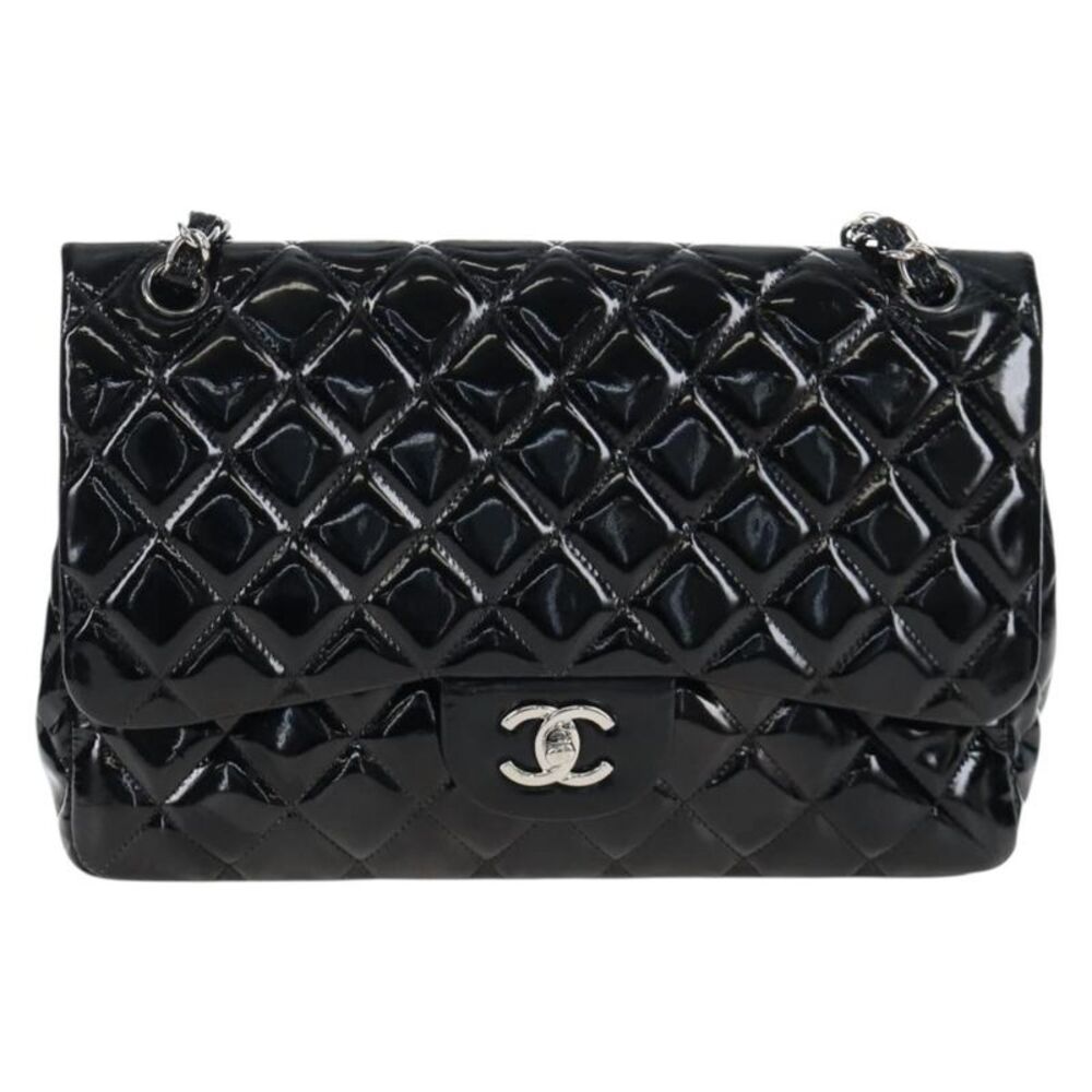 Chanel Vintage Classic Double Flap Quilted Patent Black Patent_Leather Shoulder